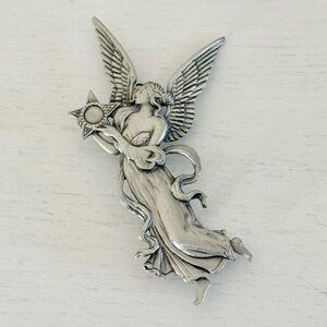 JJ Vintage Signed Angel Pewter Brooch